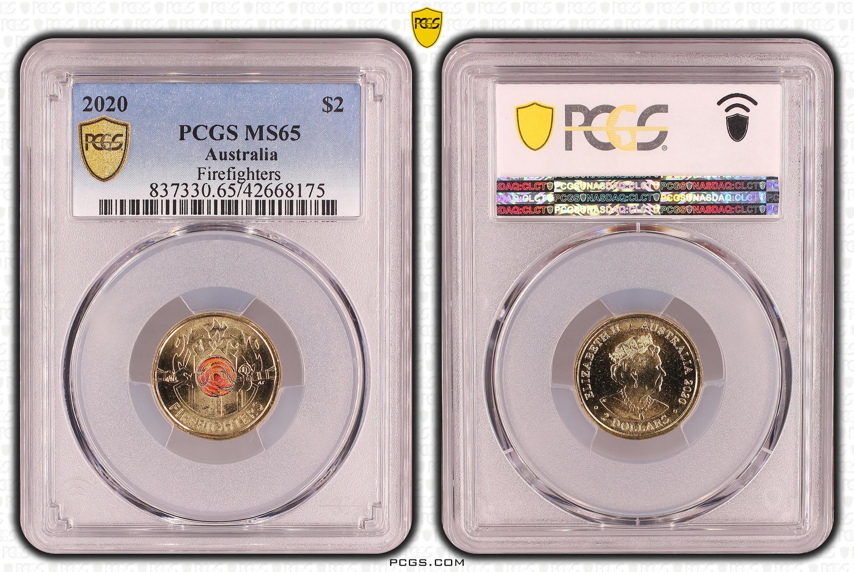 2020 $2 Coloured Firefighters PCGS Graded Coin MS65